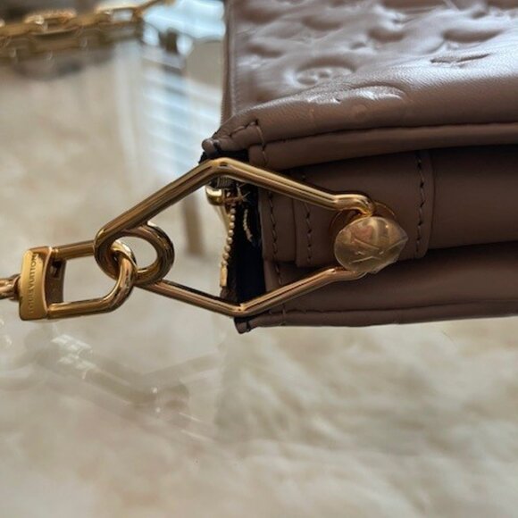 GIFTABLE LOUIS VUITTON  Lambskin Embossed Monogram Coussin PM Taupe - Picture 10 of 16